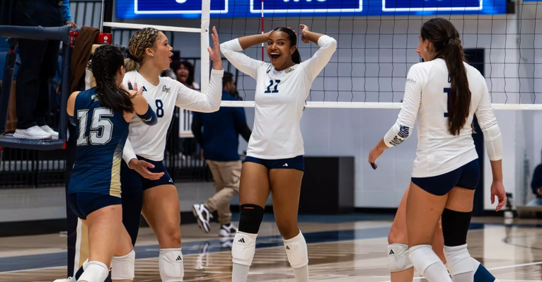 The George Washington Women’s Volleyball team sweep George Mason 3-0 in an exhilarating game